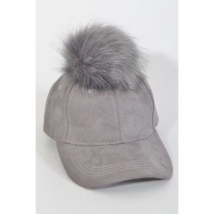 Grey Fur Pom Pom Hat